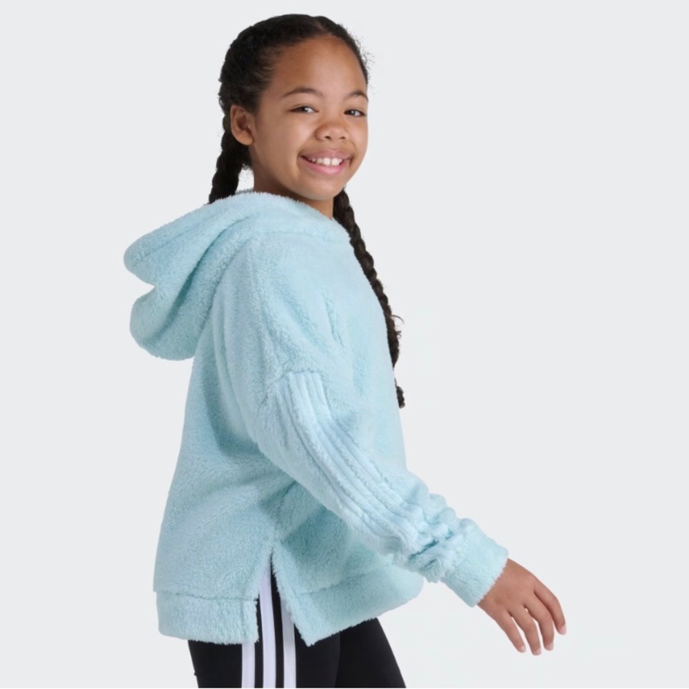 adidas Light Blue Girls' Hooded Sherpa Pullover